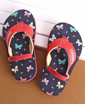 Cute Walk by Babyhug Butterfly Printed Flip Flops with Back Strap - Pink & Navy Blue