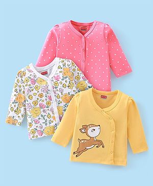 Babyhug 100% Cotton Knit Full Sleeves Front Open Floral & Deer Printed Vests Pack of 3 - Multicolour
