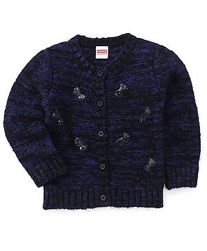 Babyhug Full Sleeves Cardigan With Sequined Bow - Navy