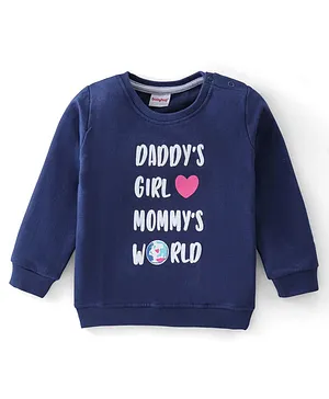 Babyhug 100% Cotton Knit Full Sleeves Sweatshirt with Text Graphics - Blue