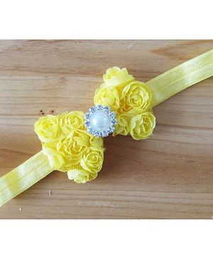 Akinos Kids Headband with Floral Bow and Diamond Motif - Yellow