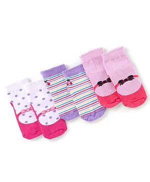 Cute Walk by Babyhug Ankle Length Anti Bacterial Socks Polka Dot Design Pack of 3 - Pink & Purple