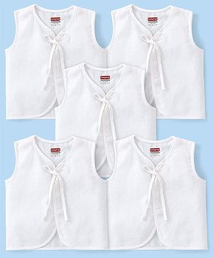 Babyhug 100% Cotton Front Tie Knot Jhabla Pack of 5 - White