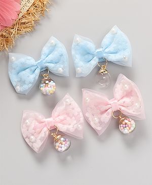 Babyhug Free Size Bow & Butterfly Clips Pack of 4 - Blue & Pink