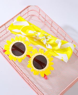 Babyhug Free Size Bow Headband with Flower Shape Sunglasses - Yellow