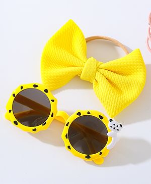 Babyhug Free Size Bow Headband with Round Sunglasses - Yellow