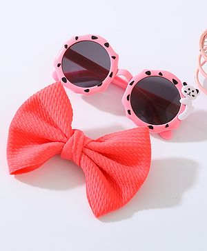 Babyhug Free Size Bow Headband with Round Sunglasses - Dark Pink