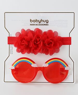 Babyhug Free Size Floral Headband with Sunglasses - Red