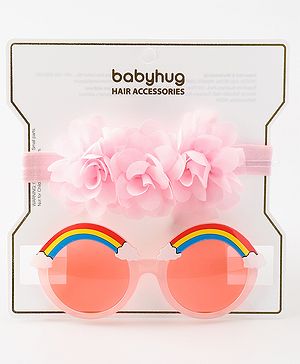 Babyhug Free Size Headband With Floral Corsage & Sunglasses - Light Pink