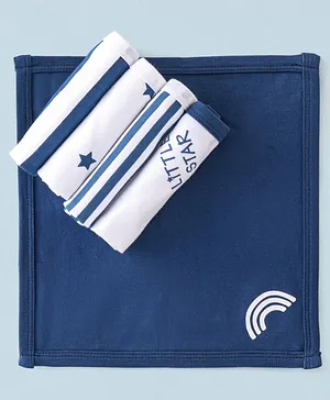 Doodle Poodle 100% Cotton Interlock Hand & Face Towel Stripes & Star Print Pack of 5 - White & Navy Blue