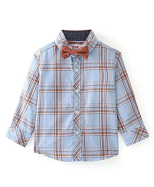 Babyhug Woven Full Sleeves Shirt Checkered with Bow - Blue