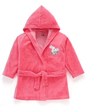 Doodle Poodle Terry Full Sleeves Hooded Bath Robe Bunny Print - Pink