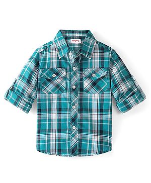 Babyhug 100% Cotton Woven Full Sleeve Shirt Checkered - Blue & Green