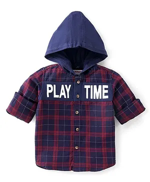 Babyhug Cotton Woven Full Sleeves Shirt Hooded with  Checks - Red