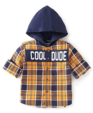 Babyhug Cotton Woven Full Sleeves Shirt Hooded with  Checks - Yellow
