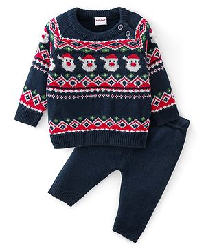 Babyhug Knitted Full Sleeves Sweater Set Christmas Theme Design - Navy Blue Babyhug Knitted Full Sleeves Sweater Set Christmas Theme Design - Navy Blue