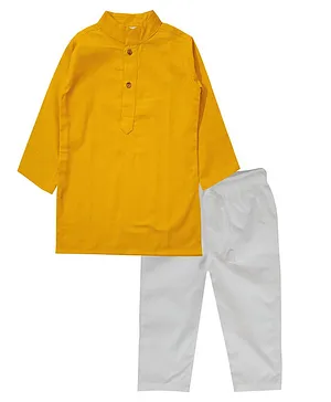 Snowflakes Full Sleeves Solid kurta & Pyjama Set - Yellow & White