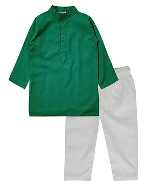 Snowflakes Full Sleeves Solid kurta & Pyjama Set - Green & White