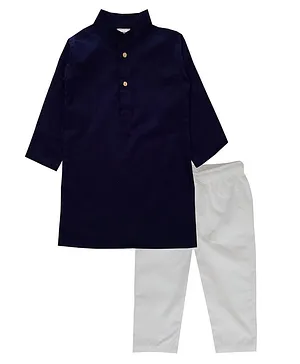 Snowflakes Full Sleeves Solid kurta & Pyjama Set - Navy Blue & White