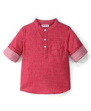 Babyhug Cotton Woven Full Sleeves Solid Colour Kurta Shirt - Red