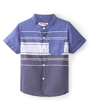 Babyhug 100% Cotton Knit Half Sleeve Shirt Striped - Blue