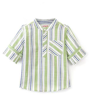 Babyhug Cotton Woven Full Sleeves Shirt Striped - Green