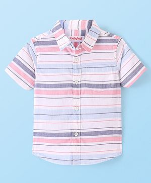 Babyhug Cotton Woven Half Sleeves Shirt Striped - White & Pink