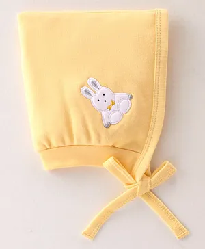 Child World Fleece Cotton Tie Knot Cap with Bunny Applique Yellow Gold - Length 18 cm