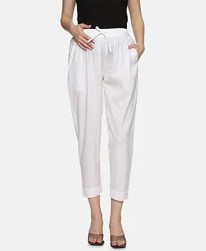 CHARISMOMIC Solid Maternity Pant With Side Pockets - White