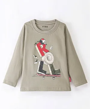 Fido Cotton Jersey Full Sleeves T-Shirt with Text Printed - Green