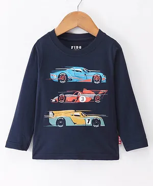 Fido Cotton Jersey Full Sleeves T-Shirt Car Print - Navy
