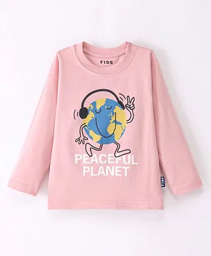 Fido Cotton Jersey Full Sleeves T-Shirt with Text Printed - Onion Pink