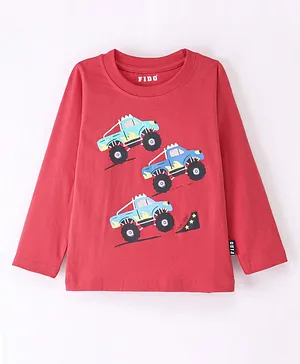 Fido Cotton Jersey Full Sleeves T-Shirt with Tractor Printed - Red
