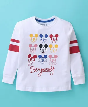 Doreme Cotton Single Jersey Knit Full Sleeves Top Mickey Mouse Print - White