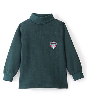 Simply Jacquard Knitted Full Sleeves Skivi T-Shirt Solid Colour - Green