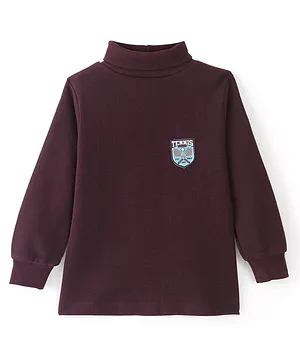 Simply Jacquard Knitted Full Sleeves T-Shirt Solid Colour - Maroon