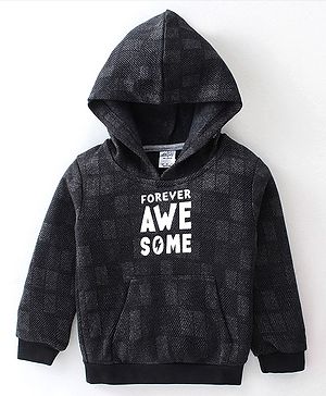 Simply Jacquard Full Sleeves Hoodie Checkered - Grey