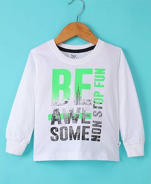 Simply Cotton Sinker Knit Full Sleeves T-Shirt Text Print - Off White