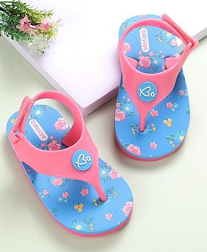 Babyoye  Flip Flops with Velcro Closure & Floral Print - Blue