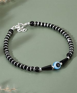 Black Silver 925 Sky Blue Evileye Nazariya Bracelet - Silver