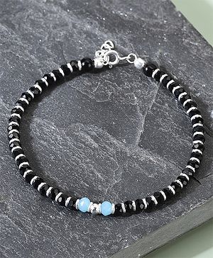 Black Silver 925 Nazariya Bracelet with Blue Charms with Black Beads - Silver