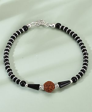 Black Silver 925 Nazariya Bracelet with Rudraksh Charms with Black and Silver Beads - Silver