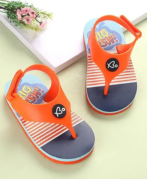 Babyoye Flip Flops with Velcro Closure Stripe Print- Orange