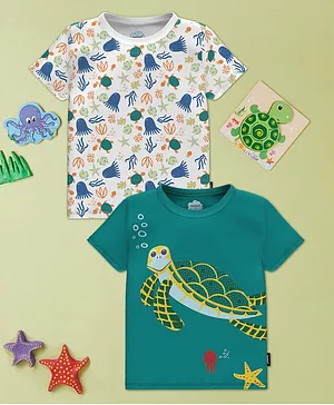 Nauti Nati  Pack Of 2 Half Sleeves Sea Life Printed Tee -  Multi Colour