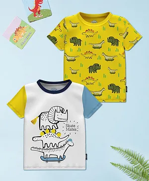 Nauti Nati Pack Of 2 Half Sleeves Dinosaurs Printed Tees - Multi Colour
