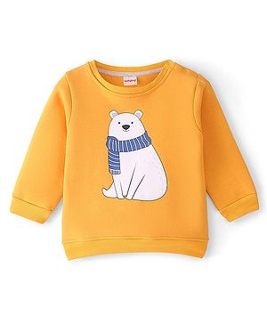 Babyhug Fleece Knit Full Sleeves Sweatshirt With Bear Graphics - Yellow