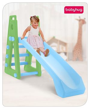 Babyhug Kids Slide For Indoor & Outdoor Play|Smooth Rounded Edges|Durable Child Safe Plastic|Easy to Assemble|Physical Growth & Motor Skills |Ideal Gift|Age 2+ Years|BIS|Blue&Green