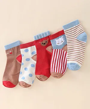 Spenta Cotton Blend Knit Ankle Socks Stripes & Animal Design Pack Of 5 (Color May Vary)