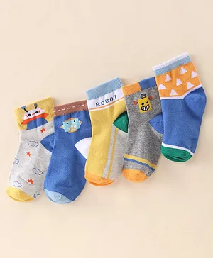 Spenta Cotton Blend Knit Ankle Socks Robot Design Pack Of 5 (Color May Vary)