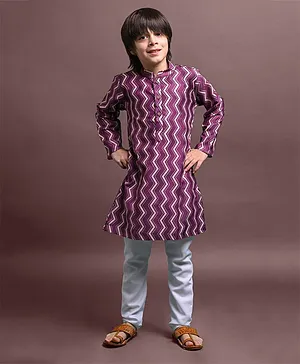 VESHAM Full Sleeves Muslin Chevron Designed   Kurta Pyjama Set - Burgundy Pink